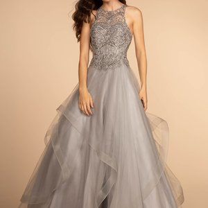 Halter Neck A-Line Layered Skirt Dress GSGL2528